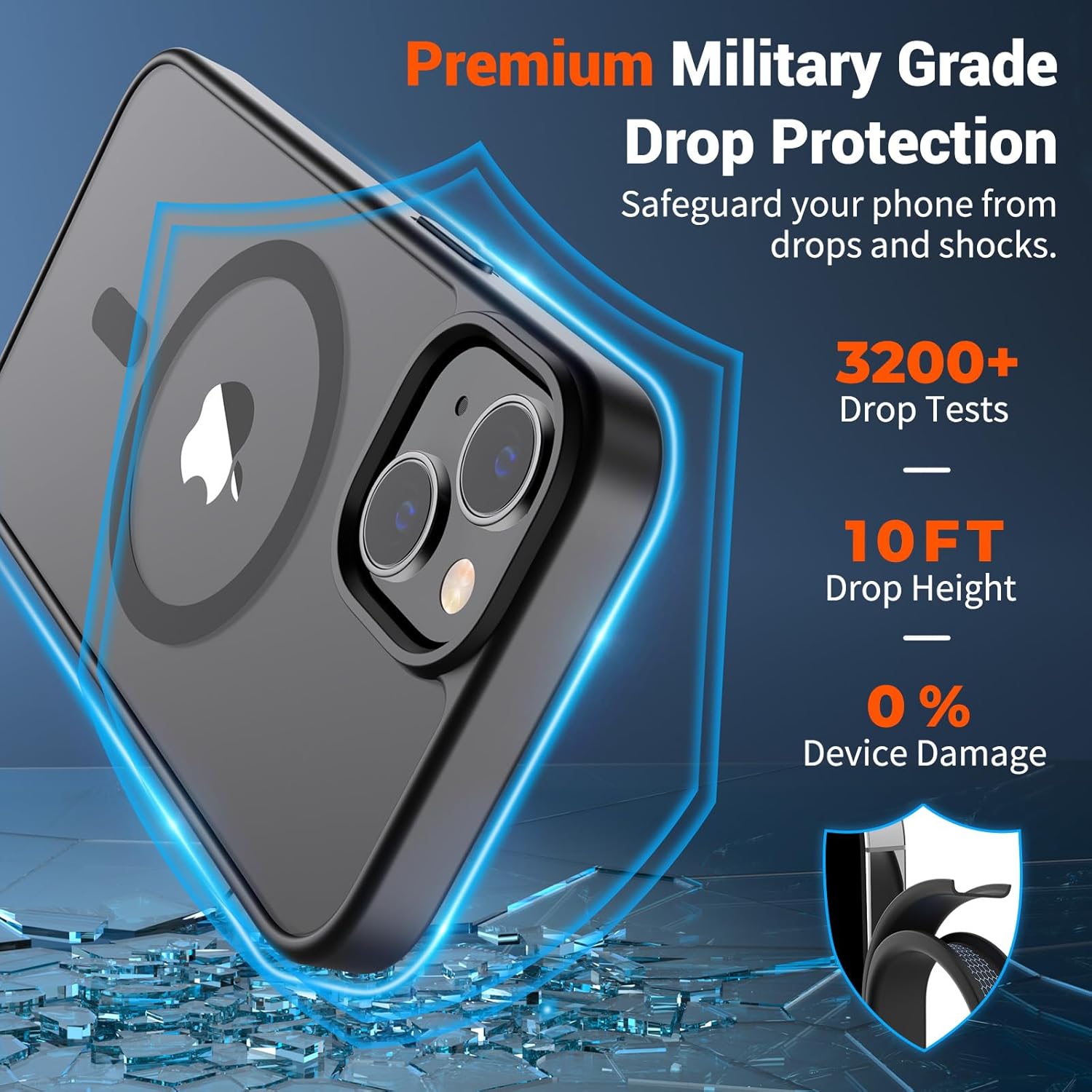SUPFINE Magnetic for iPhone 14 Case & iPhone 13 Case (Compatible with MagSafe)(Military Grade Drop Protection) Translucent Matte Shockproof Phone Cover, Black